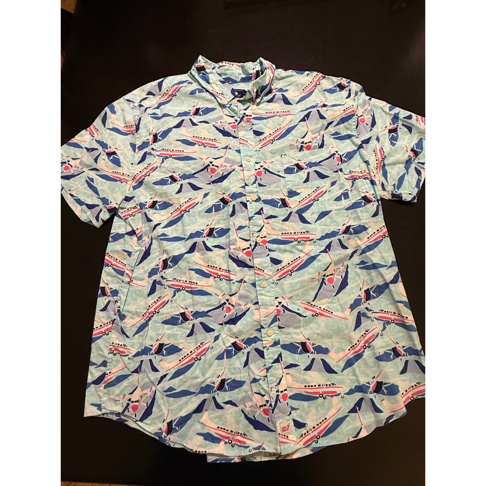 Vineyard Vines Mens 2XB Airplane Classic Fit Short Sleeve Button Down Shirt